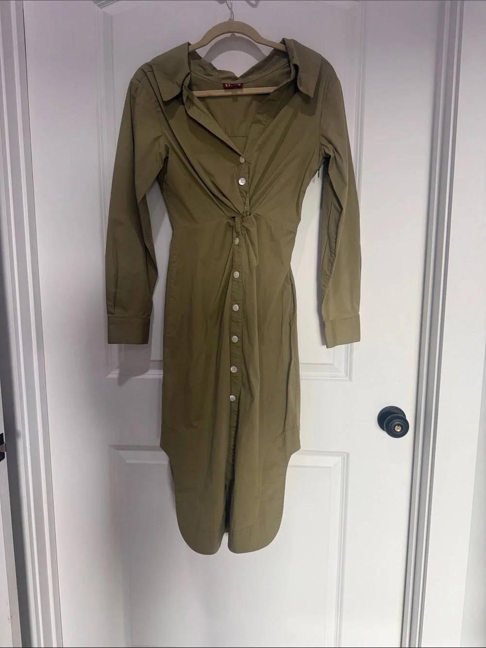 STAUD | Dresses | Staud Olive Green Longsleeve Button Tie Style Waist Shirt  Dress | Poshmark